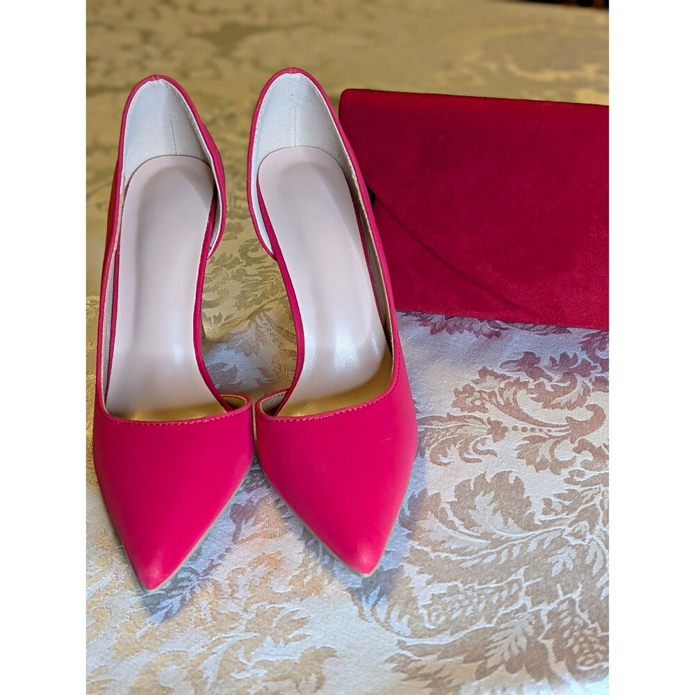 New Bundle Red Faux Suede Pumps With Matching Clutch Bag 6.5